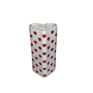 vintage small porcelain red Heart Patterned White Vase